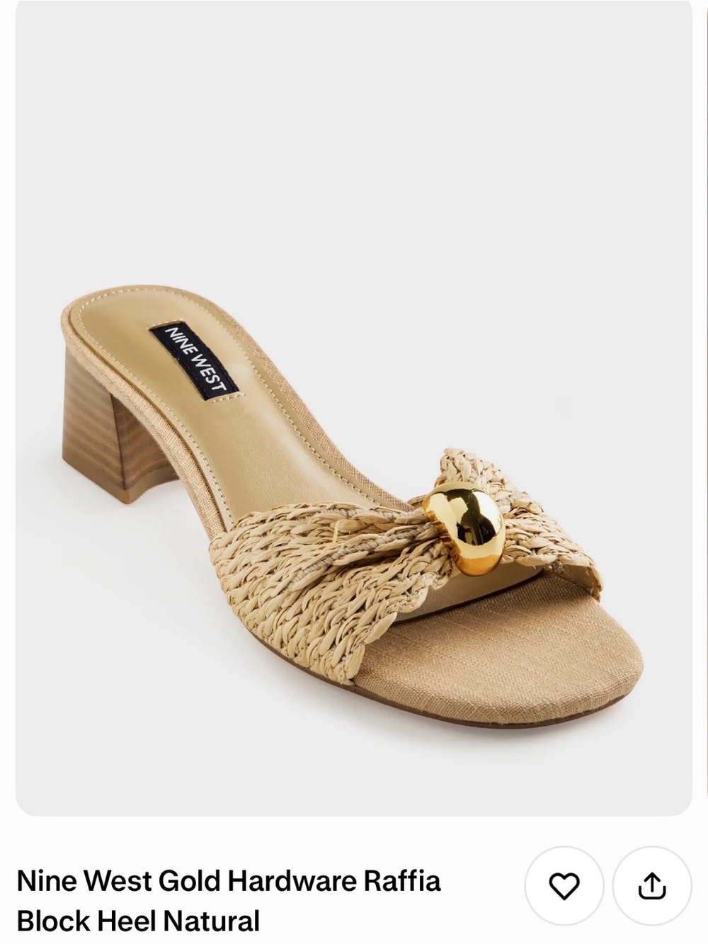 Nine West Natural Raffia Slide with Gold Accent, NWT in box size 8M